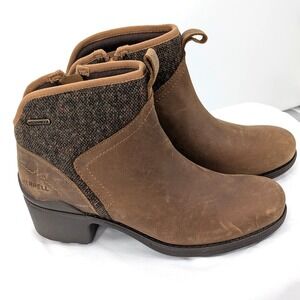 Merrell Waterproof Wool-Blend Ankle Boots Brown Lug Sole Size 8 Winter Outdoors